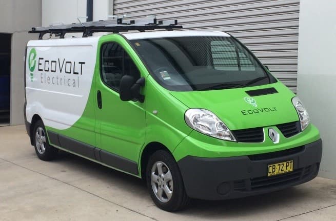 Ecovolt Electrical service van outside the workshop