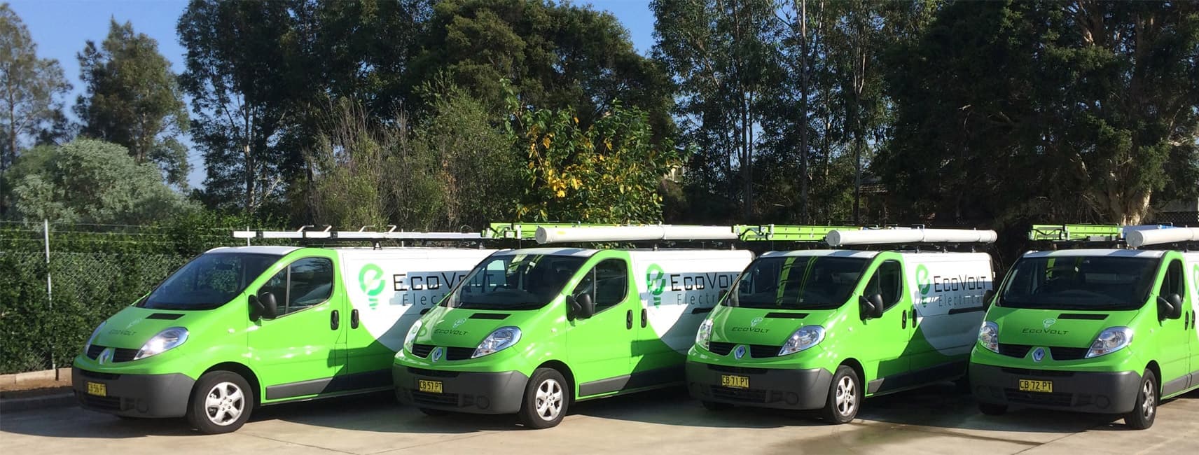 Ecovolt Electrical service vans lined up at the depot